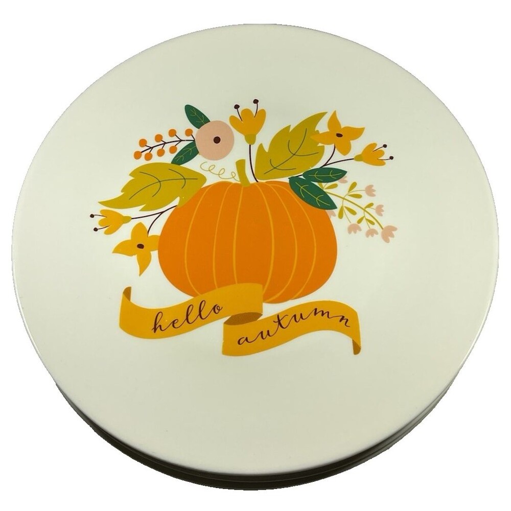 Set of 4 Hello Autumn Salad Dessert Plates Fall & Thanksgiving 8 inch Mainstays